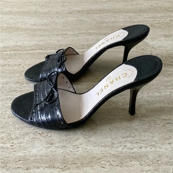 Vintage Chanel CC Bow Sandal Mule Heels - Picture 4 of 8